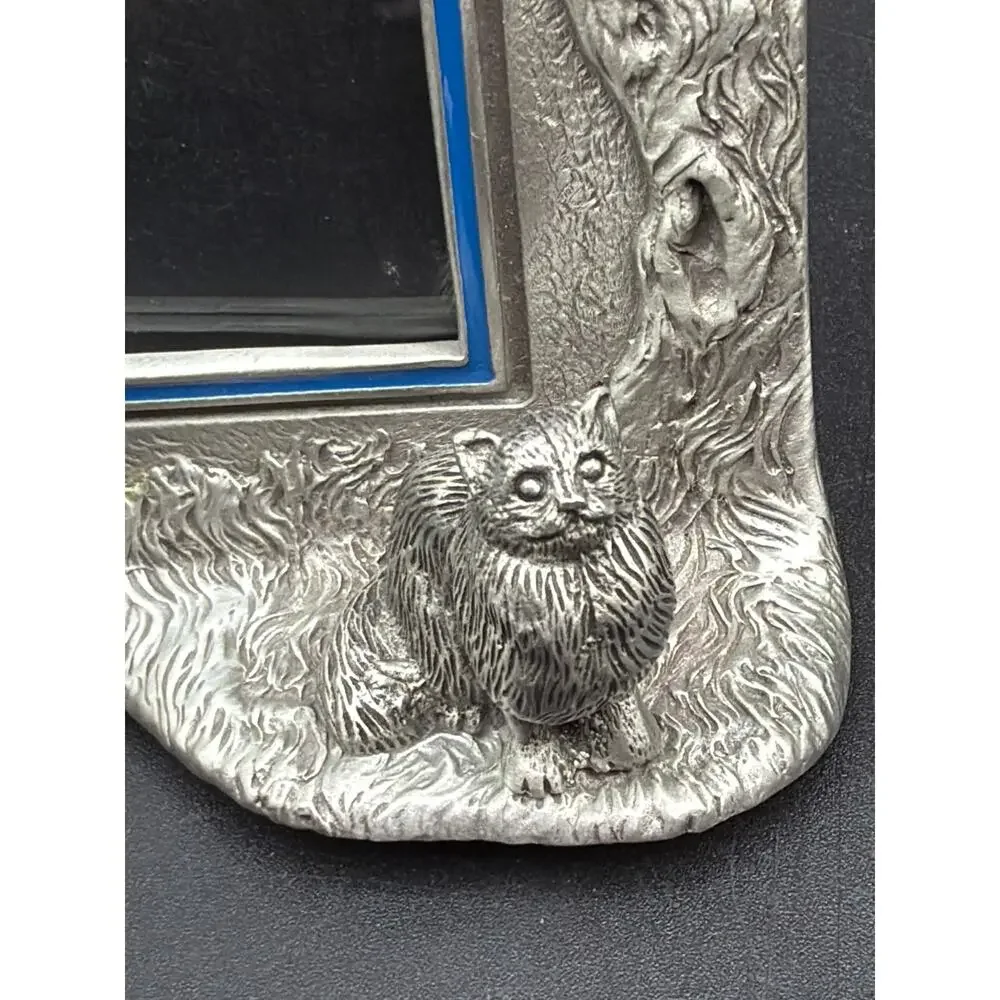 Vintage Rawcliffe Pewter Cat Picture Frame PF01 Woodland Tree Kitten Silver Tone